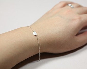 dainty bracelet, silver heart bracelet, monogram bracelet - sterling silver