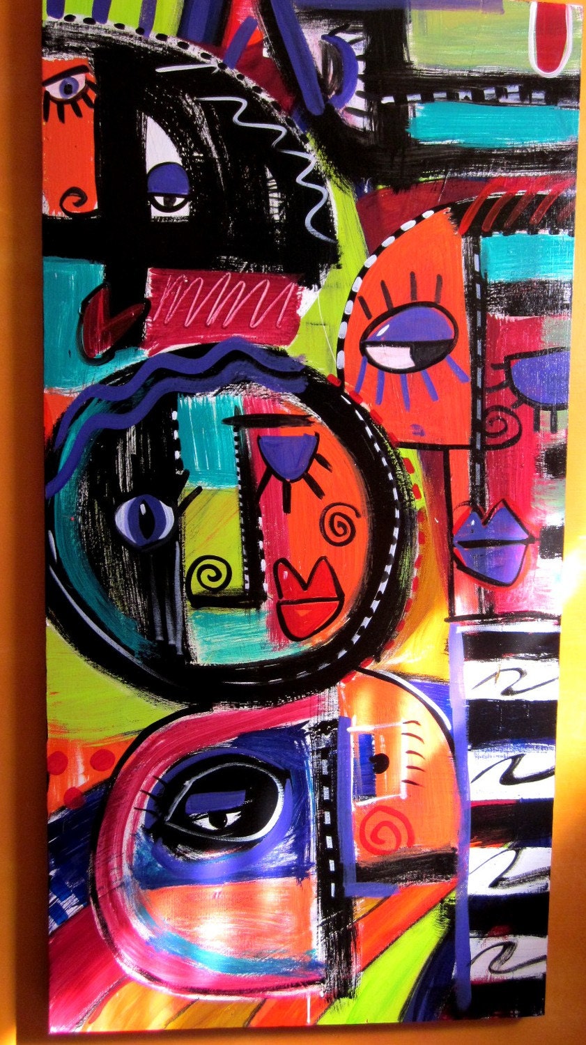 Original painting Colorful Abstract Faces In Acrylic Self