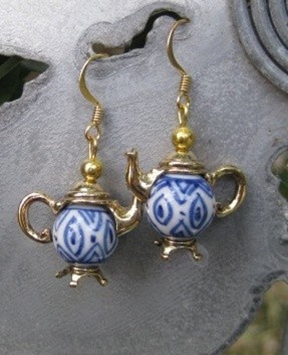 Blue and White Teapot Earrings