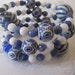 Blue and White Porcelain Memory Wire Bangle with Semi Precious Stones