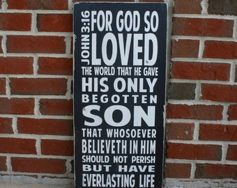 John 3:16 - Heavily Distressed Vintage Style Typography Word Art Sign