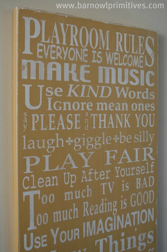 Playroom Rules Sign Painted Wood Sign by Barn Owl Primitives