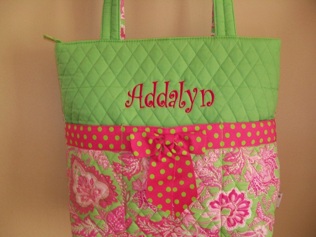 Pink and Green Embroidered Diaper Bag