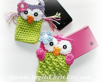 PDF Pattern Cute Crochet OWL Cell Phone Cozy and Nintendo DSi / 3DS / DS Lite Case Cozy Angels Boutique Design - No. 18