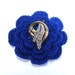 Handmade crocheted deep blue flower brooch pin antique vintage rhinestone jewelry