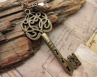Ornate Style Victorian Key Necklace, Bridesmaid Gift, Gift Ideas, Bronze Key, Vintage Key, Key Pendant, Friend Ship Necklace, Key Necklace
