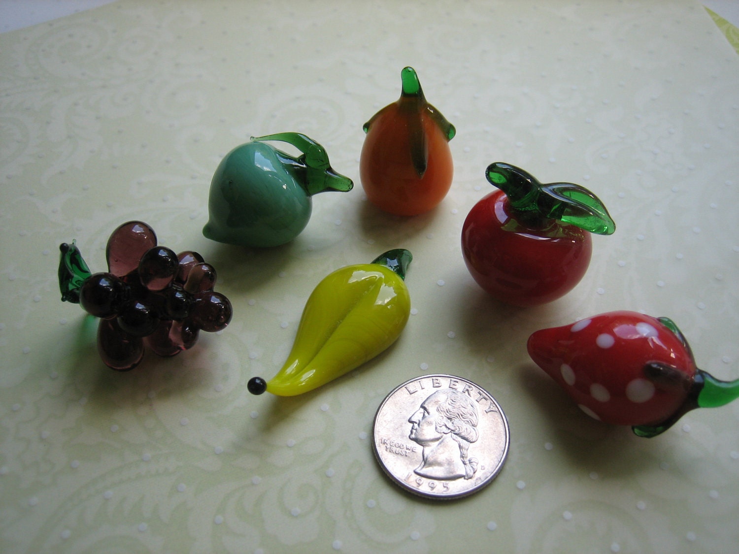 Tiny Glass Fruit set of 6 Jar Lid Decoration Jewelry