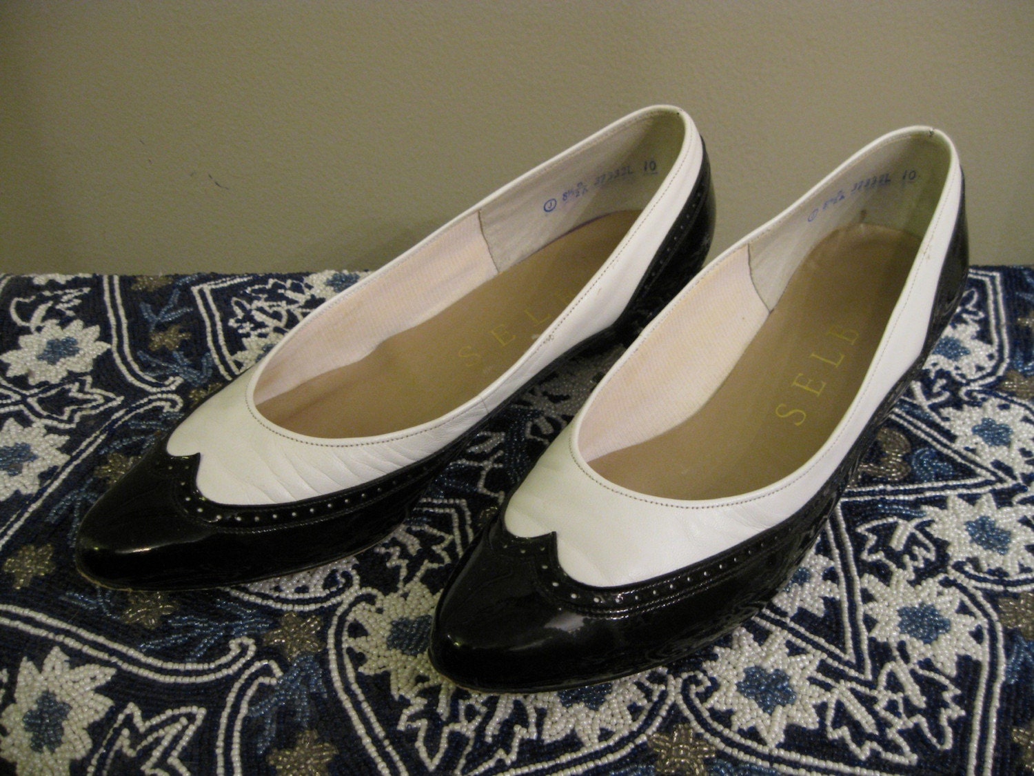 Black and White Vintage Women's Spats Wedge Shoes Size 8.5