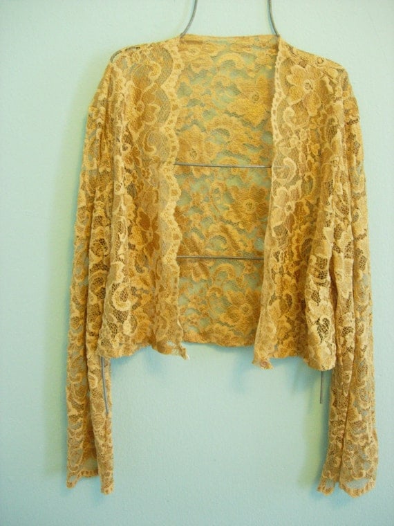 Retro gold lace bolero jacket ladies by chezkvintage on Etsy