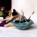 Ceramic Whale, A lovely whale ,Hand-sculpted, ceramic blue turquoise whale, a sea mammal with a cat (-: