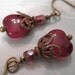 Royal Flush Earrings Glass Red Romance Filigree Brass Findings