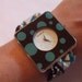 Modern Boutique Cuff Wrist Watch Winter Fashion - Brown and Turquoise Dots