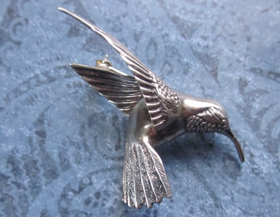 Vintage Sterling Silver Hummingbird Brooch by Jezlaine