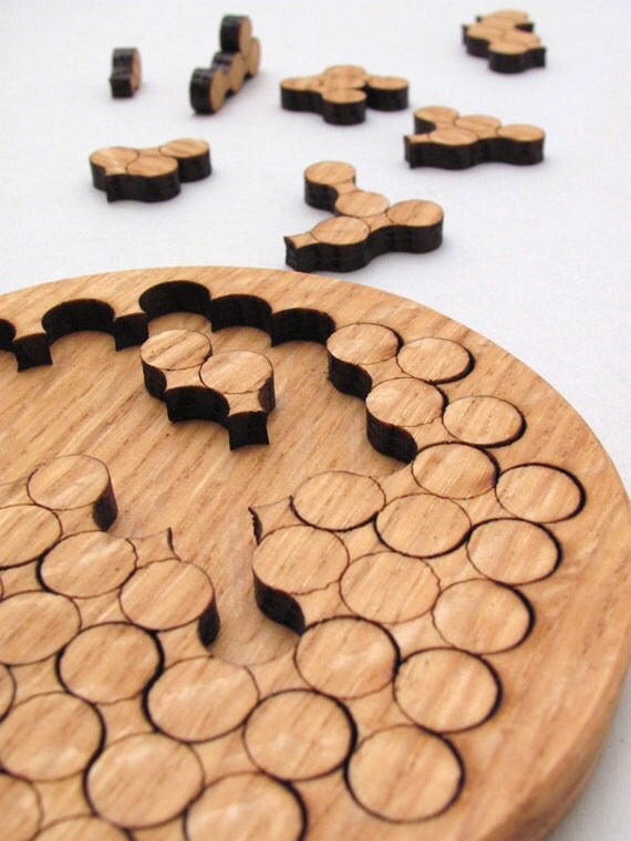 Wooden Circles Geometric Puzzle Red Oak Laser Cut Wood