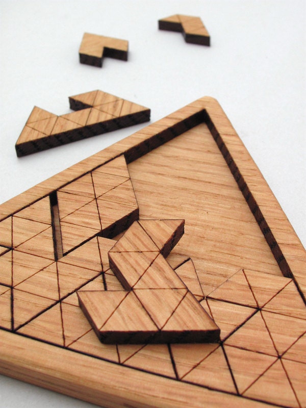 Wooden Triangles Geometric Puzzle Red Oak Laser Cut Wood Jig