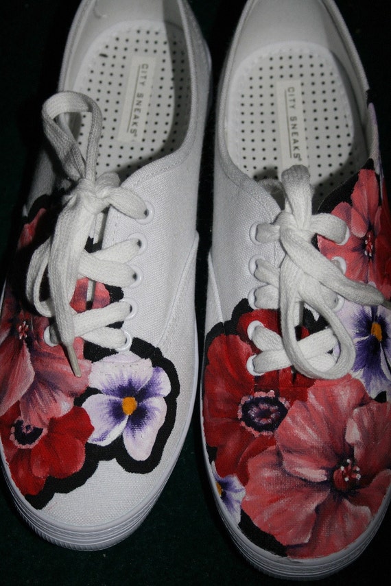 Items similar to Hand painted Flower Shoes, Size 7.5w on Etsy