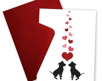 Pit Bulls in Love - Set of 6 Valentine cards personalized with your message