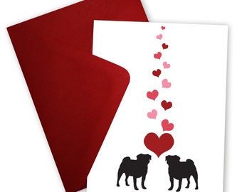Pugs in Love - Valentine card personalized with your message
