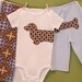Dachshund 3-piece baby gift set in modern mahogany prints - Bodysuit, pants and burpcloth
