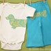 Limited Edition Dachshund baby set in turquoise and green floral - Size 3-6 months