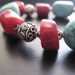 Red Coral Bracelet, Genuine Turquoise, Bali Beads, Sterling Silver