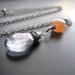 Mystic Blue Quartz Necklace, Peach Moonstone Cubes, Oxidized Sterling Silver, Wire Wrapped