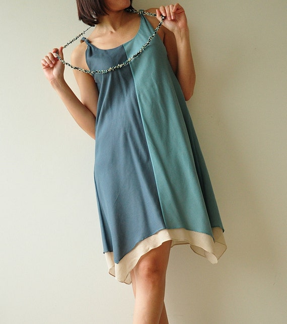 Items similar to Two tone part II.... Cream-Blue Cotton Dress on Etsy