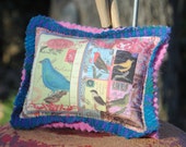 Pin Cushion - Bluebird of Happiness Pincushion - Custom Collage Fabric Design - Pin Pillow Pin Cushion - Bluebird of Happiness Pincushion - Custom Collage Fabric Design - Pin Pillow