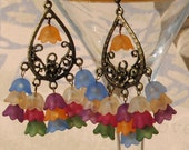 Tulip Chandelier Earrings in Warm Fall Colors - Chandelier Dangle Earrings - Black Friday Sale