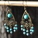 Turquoise Chandelier Dangle Earrings - Bohemian Harvested and Repurposed Beaded Earrings