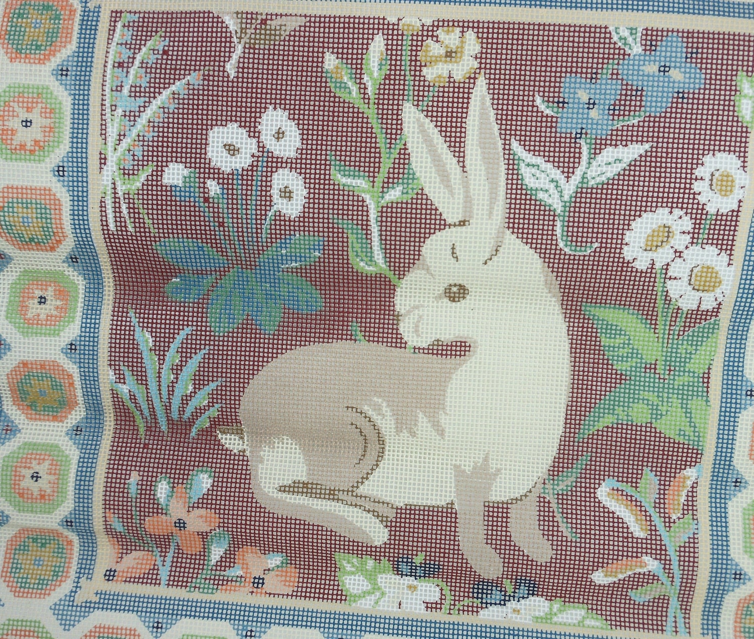 Medieval Cushion Rabbit Needlepoint Canvas Wall Hanging