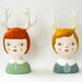 Antler girl - Clay bust - OOAK figurine - Matilda