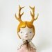 Human animal figurine - Woodland deer art doll - Paper clay sculpture - Teresa