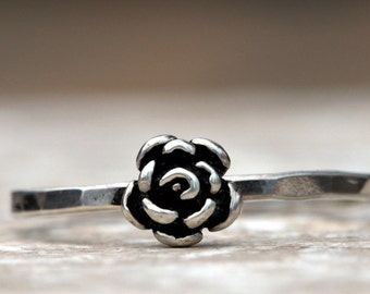 Rose Ring, Flower Ring, Sterling silver jewelry, stacking ring