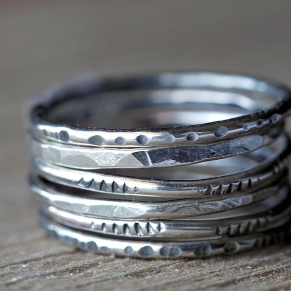 Rustic Textured Sterling Silver Stacking Rings