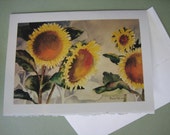 Sunflowers Note Card Watercolor print 5x7 Greeting Card yellow  sunshine  greeting card handmade