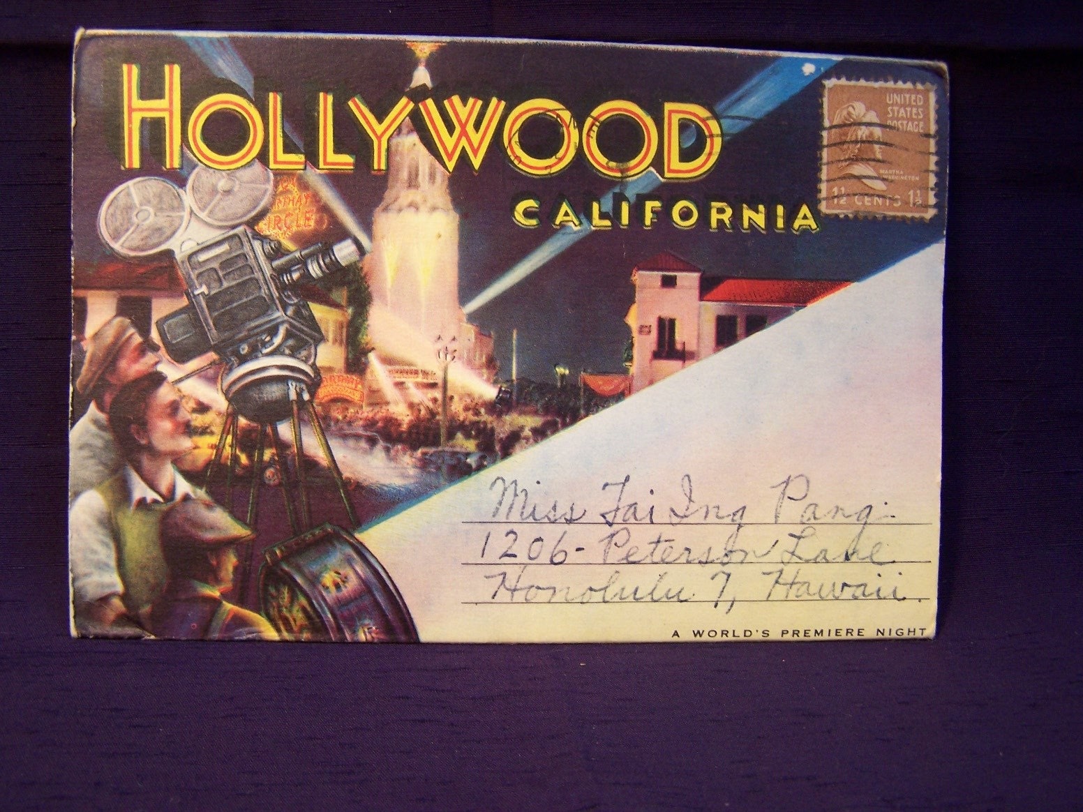 Hollywood California fold out postcard 1940