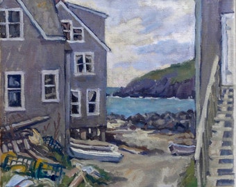 From Fish Beach, Monhegan, Maine. 12x12 Oil on Canvas, American Realist Seascape Painting, Impressionist Landscape, Signed Original Fine Art
