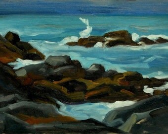 Monhegan Surf, Maine. Oil Painting Landscape, 8x12 Original Oil Painting, Small Impressionist Seascape, Signed Original Realist Fine Art