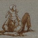 Baby Lift. Original 4x6 Drawing in Sepia Ink and White Chalk