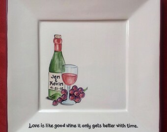 Wedding Guest Book signature platter guest book plate Gift for Friend Wine and Grapes Signature Plate