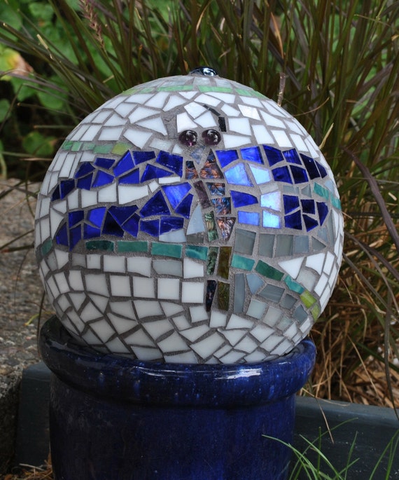 Upcycled Dragonfly Garden Gazing Ball Mosaic