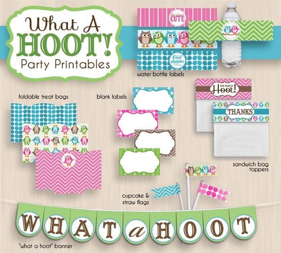 OWL Birthday Party Printable Package in Pink &amp; by PrintasticDesign
