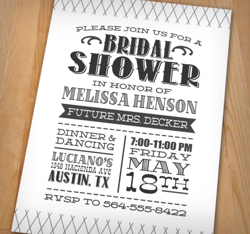 LETTERPRESS Bridal Shower Printable Invitation in Black and