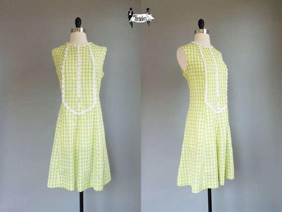 60s dress large 1960s gingham dress lime green by TheParaders