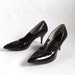 MOVING SALE////vintage 1950s black patent leather kitten heels with lace peep toe, sz. 8.5
