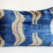 SALE - Soft Hand Woven - Silk Velvet Ikat Pillow Cover - 14x22 inch - Blue Beige