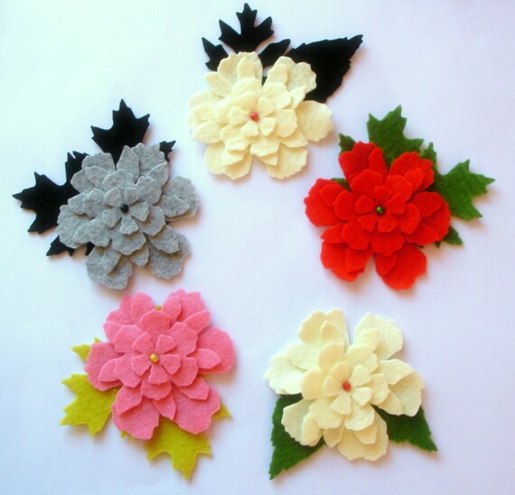 Set of 6 Pieces Felt Leafy Flowers Embellishments For Wedding