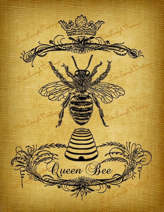 Items similar to Queen Bee with Crown and Bee Hive No. 12... Printable ...