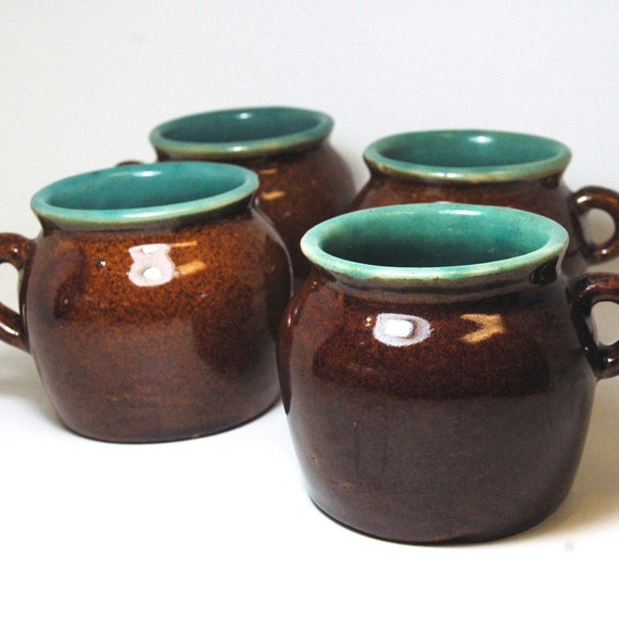 Set of 4 Ceramic Bean Pots Brown and by thevintagecollector